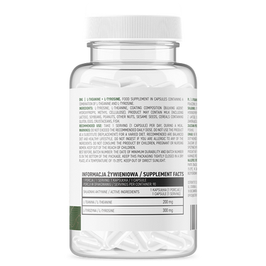 L-theanine+ L-Tyrosine, veganske. 90 kapsler