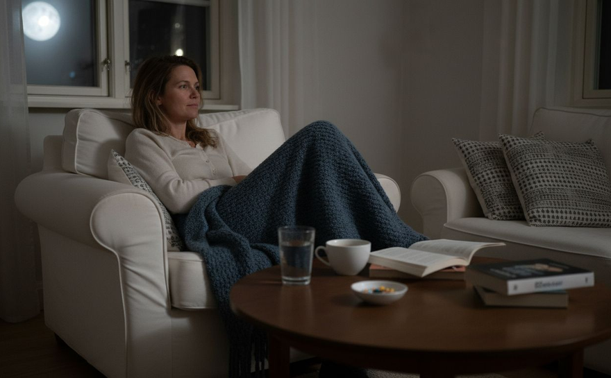 En kvinde tager sine naturlige vitaminer inden hun går i seng.