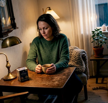 Kvinde sidder hjemme og tænker over, hvordan stress påvirker hendes søvn.