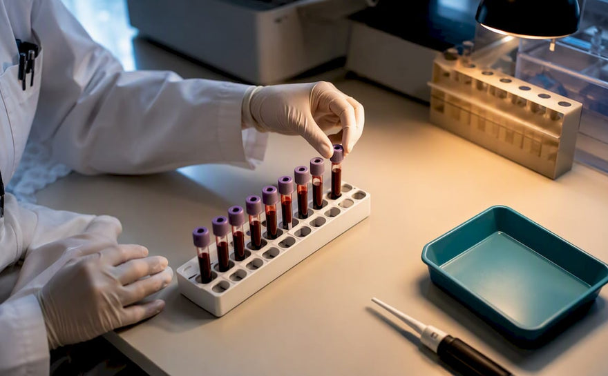 Blodprøver bliver forberedt på diagnostiklaboratoriet