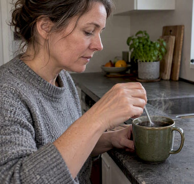 Kollagenpulver røres ud i varm kaffe