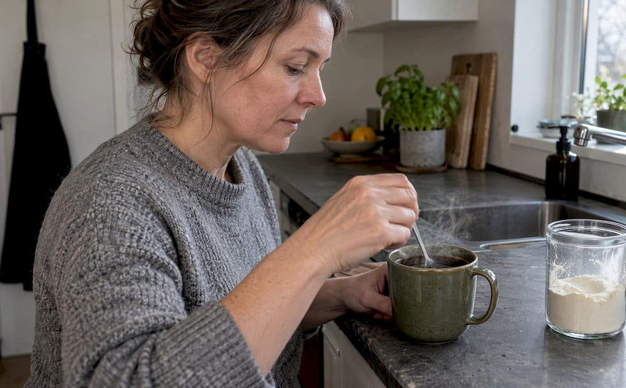 Kollagenpulver røres ud i varm kaffe
