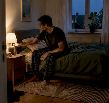 Mand slukker lampen inden sengetid