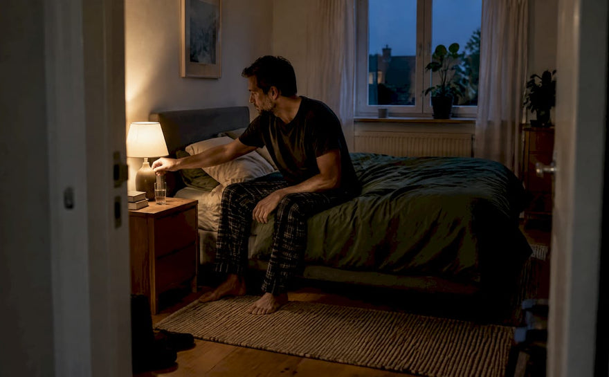 Mand slukker lampen inden sengetid