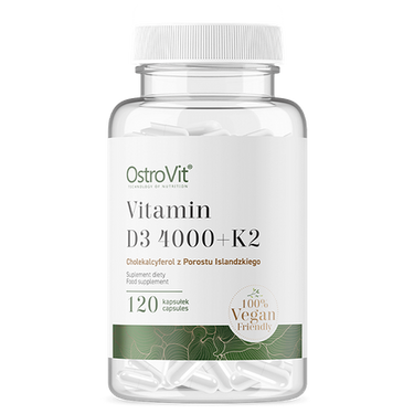 D-Vitamin D3 4000 IU, Veganske, 100 mcg, + K2. 120 kapsler.